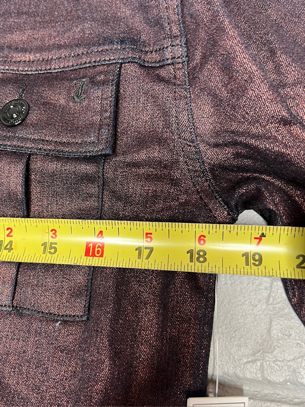 Juicy Couture Women’s Metallic Bronze/Plum Cropped Denim Jacket Size Small - Picture 12 of 13